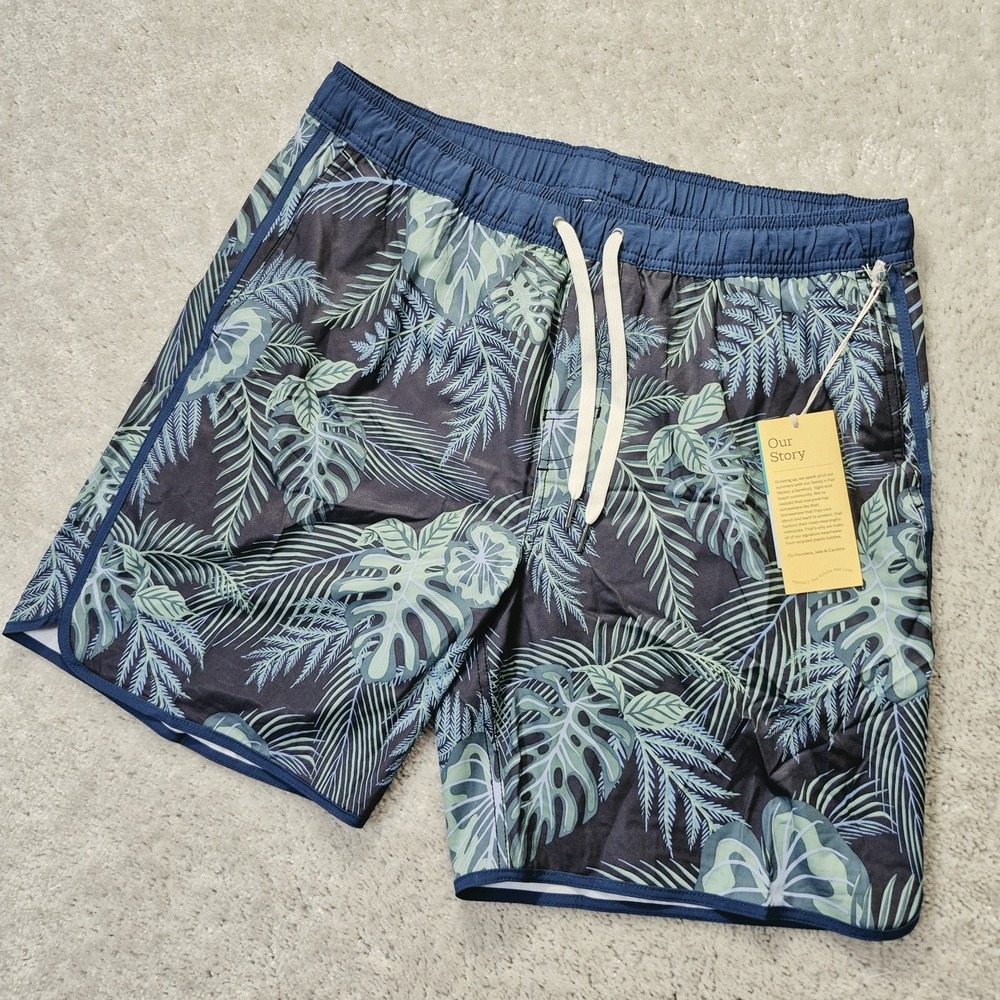Fair Harbor Mens Anchor Swim Trunks Mens 2XL Green Floral Palm Lined Surf New